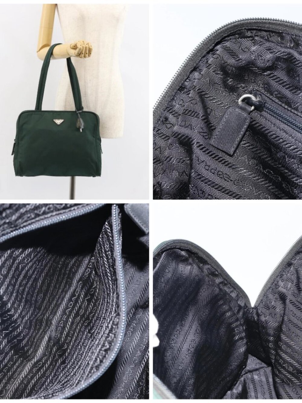PRADA Tote Bag Nylon Green Silver Auth - Picture 16 of 16